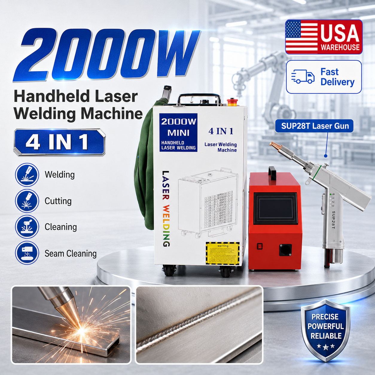 Laser Soldering Machine Handheld - 2000W Lazer Kaynak Makinesi 4'ü 1